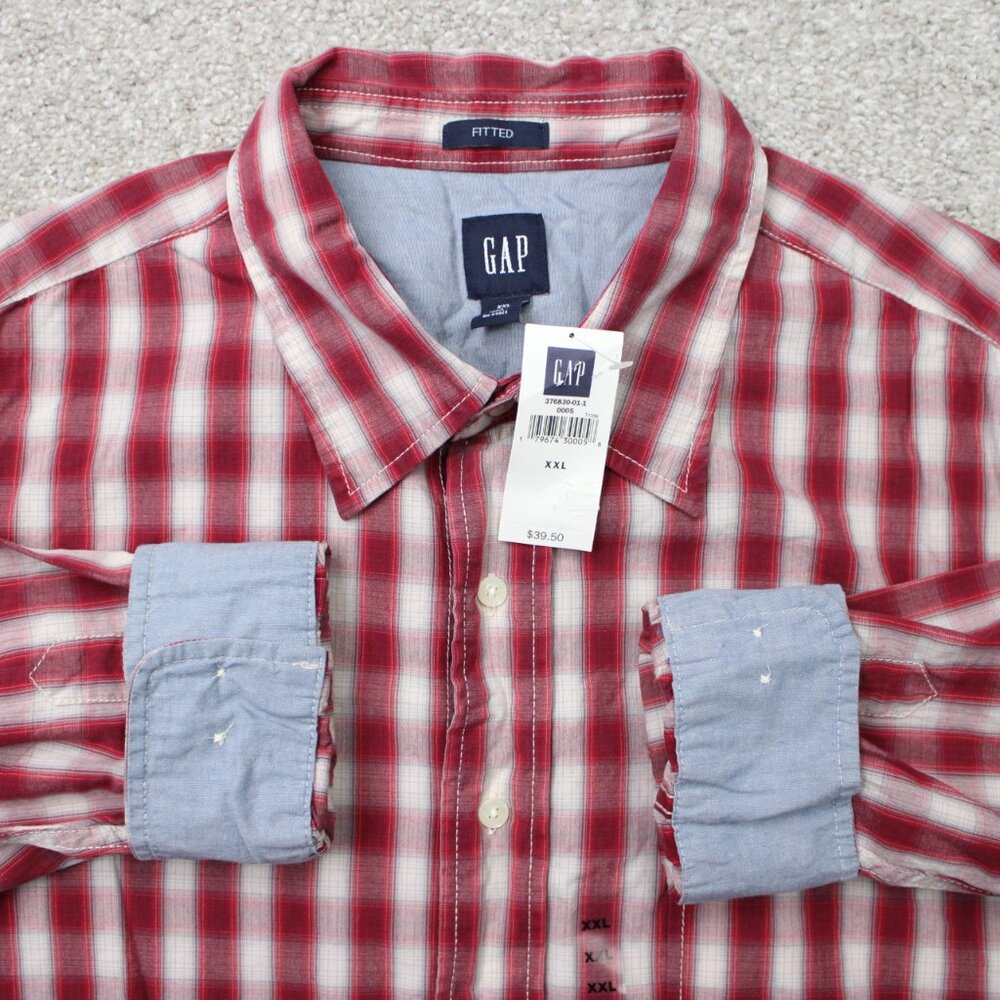 GAP Shirt NWT Mens 2XL XXL Red Fitted Flip Cuff 100%‎ Cotton Long Sleeve Button